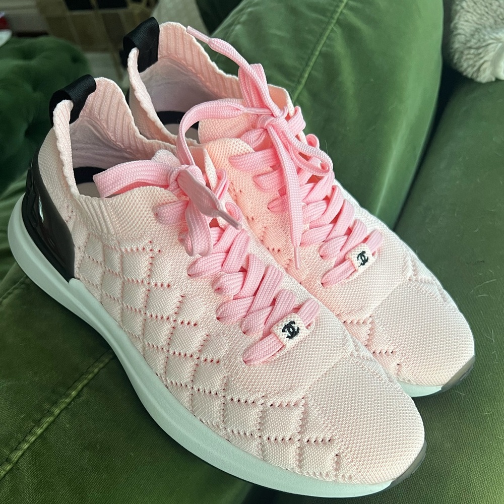 CHANEL Light Pink Quilted Sneakers